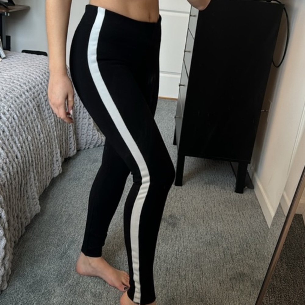 Zara Black Trouser Legging with white stripe Womens Small